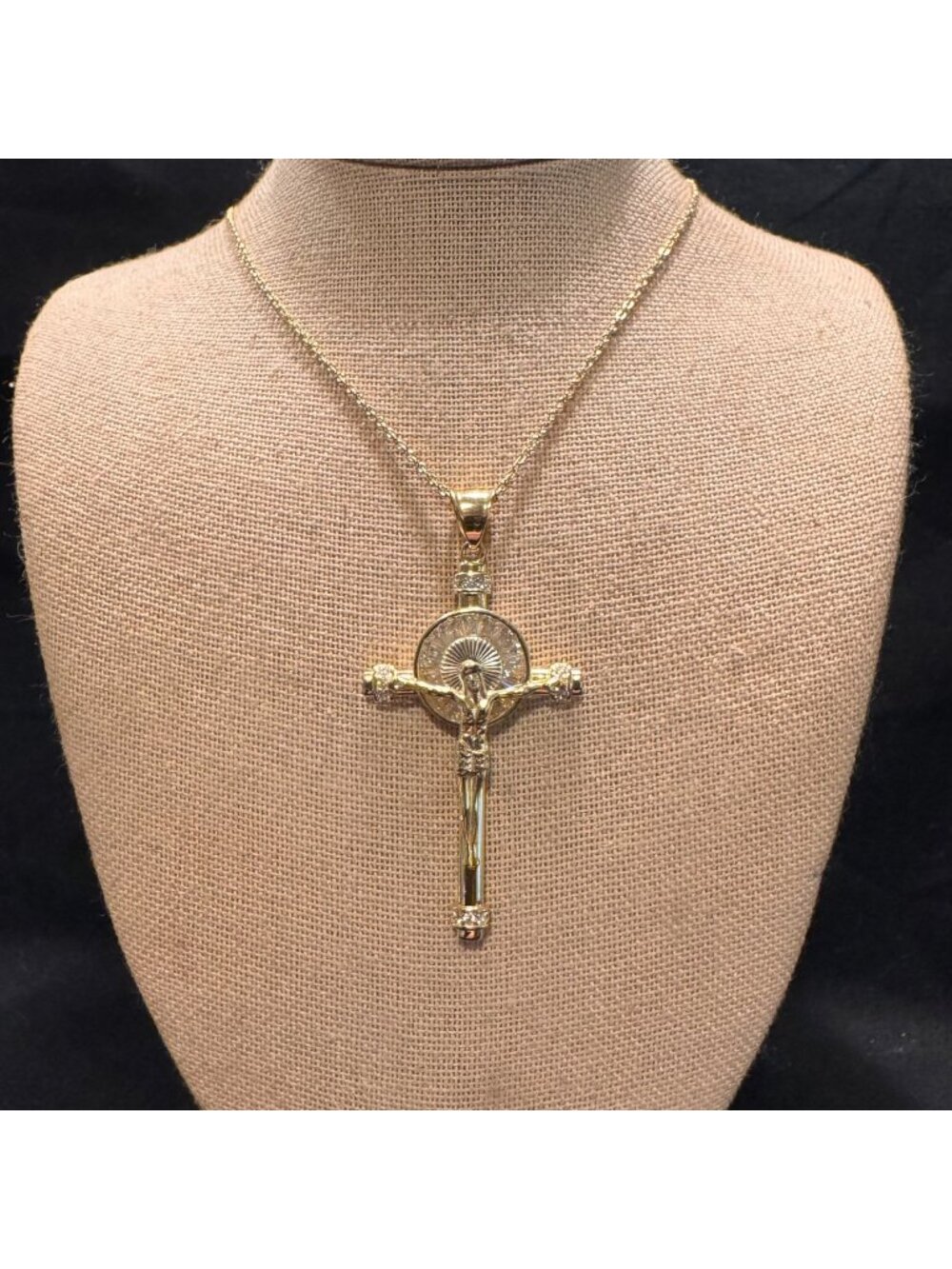 Gold Over Sterling Silver 925 CZ Crucifix Pendant Necklace Size 17.5" Length